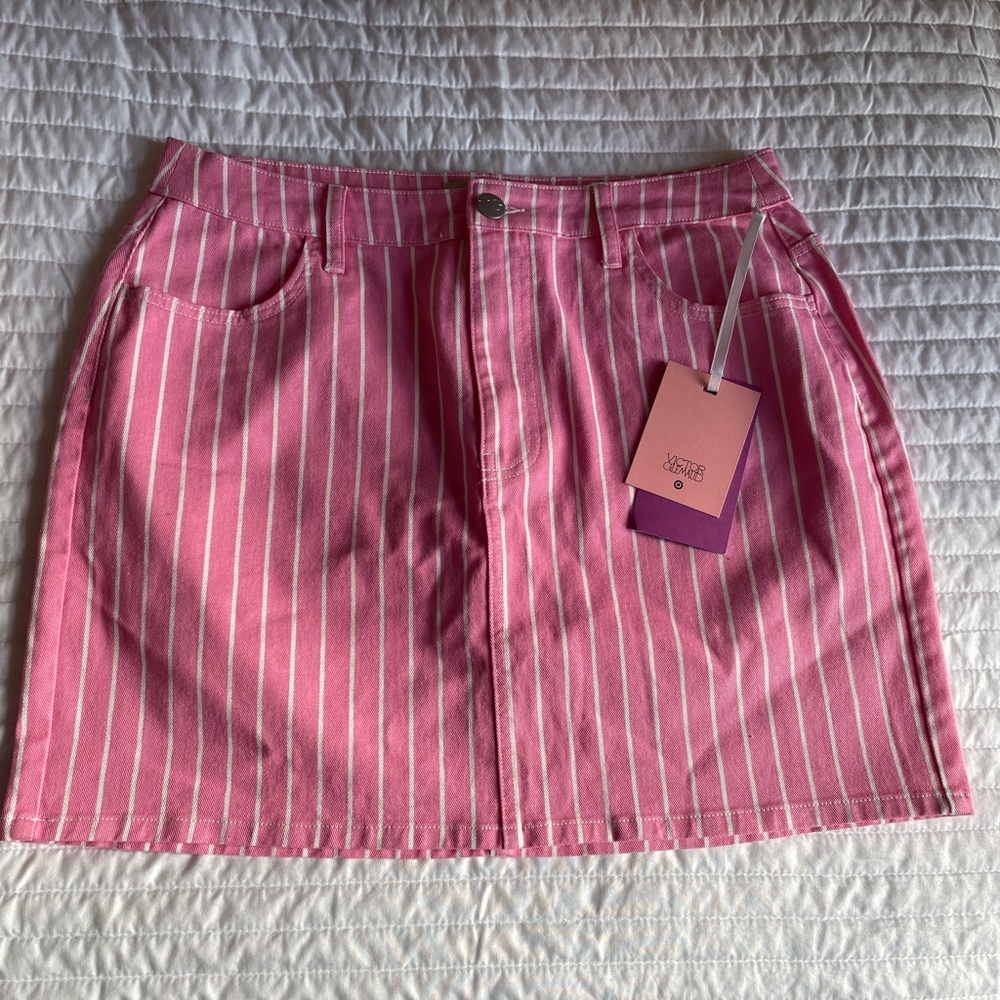 NWT Victor Glemaud x Target Aurora pink/cloud Skirt Denim Stripe size 12